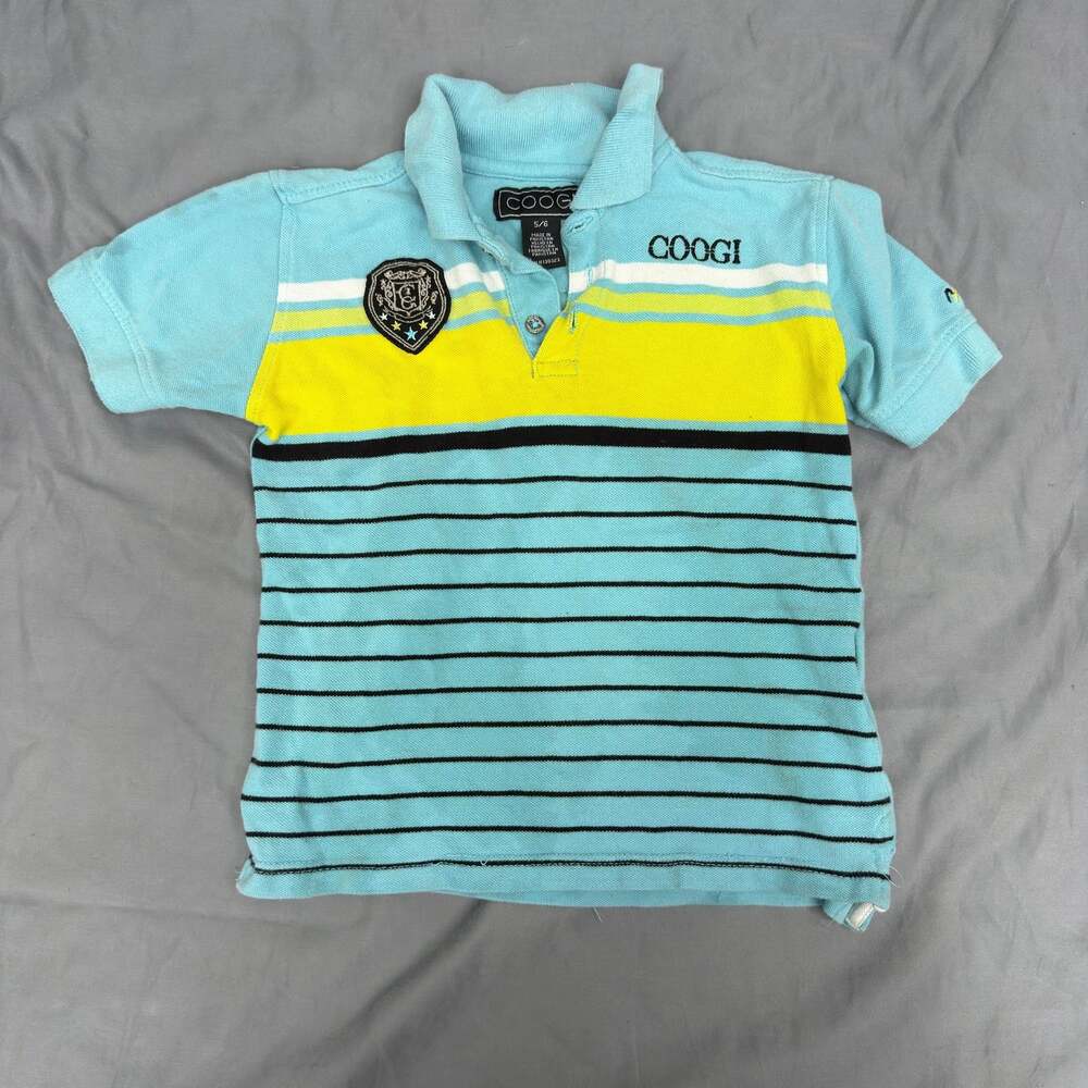 COOGI Embroidered Polo Shirt KIDS‎ size 5/6 Blue Yellow White Striped